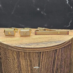 Celine Gold and Silver Tone Cufflinks and Tie Bar Set